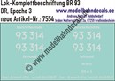 "Nass-Schiebebilder: Lok-Komplettbeschriftung BR 93, DR, Epoche 3. Artikel-Nummer: 7554"
