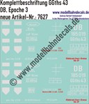 "Nass-Schiebebilder: Güterwagen-Komplettbeschriftung GGths 43, DB, Epoche 3. Artikel-Nummer: 7627"