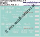 "Nass-Schiebebilder: Güterwagen-Komplettbeschriftung Xfl 08, DB, Epoche 3. Artikel-Nummer: 7666"