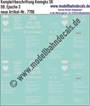 "Nass-Schiebebilder: Güterwagen-Komplettbeschriftung für Kmmgks 58, DB, Epoche 3. Artikel-Nummer: 7706"