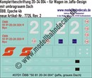 Nass-Schiebebilder: Komplettbeschriftungssatz für ÖBB 20-34 004 Epoche 4b - Beschriftung für einen Wagen im Jaffa-Design mit umbragrauem Dach.