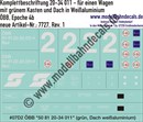 Nass-Schiebebilder: Komplettbeschriftung ÖBB 20-34 011 Epoche 4b - Beschriftung für einen Wagen mit grünem Kasten und Dach in Weissaluminium.