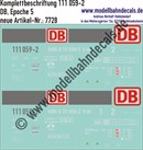 "Nass-Schiebebilder: Lok-Komplettbeschriftung 111 059-2, DB-Netz AG, Epoche 5 mit Grauem Stirnbalken. Artikel-Nummer: 7728"