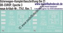"Nass-Schiebebilder: Güterwagen-Komplettbeschriftung Om 21, DB-EUROP, Epoche 3. Artikel-Nummer: 7741"