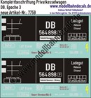 "Nass-Schiebebilder: Kesselwagen Komplettbeschriftungen DB 240 hl für Melasse/Ethanol, DB, Epoche 3. Artikel-Nummer: 7759"