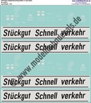 "Nass-Schiebebilder: Güterwagen-Komplettbeschriftung Gllmhs 37, DB, Epoche 3 (Stückgut-Schnell-Verkehr). Artikel-Nummer: 7770"