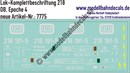 "Nass-Schiebebilder: Lok-Komplettbeschriftung für BR 218, DB, Epoche 4. Artikel-Nummer: 7775"