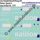 "Nass-Schiebebilder: Lok-Komplettbeschriftung für BR 225, Railion, Epoche 5. Artikel-Nummer: 7777"