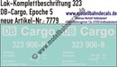 "Nass-Schiebebilder: Lok-Komplettbeschriftung für BR 323, DB-Cargo, Epoche 5. Artikel-Nummer: 7779"
