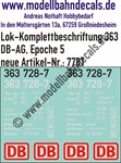 "Nass-Schiebebilder: Lok-Komplettbeschriftung für BR 363, DB-AG, Epoche 5. Artikel-Nummer: 7781"