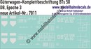 "Nass-Schiebebilder: Güterwagen-Komplettbeschriftung BTs 50, DB, Epoche 3. Artikel-Nummer: 7811"