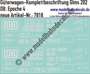 "Nass-Schiebebilder: Güterwagen-Komplettbeschriftung Glms 202, DB, Epoche 4. Artikel-Nummer: 7818"