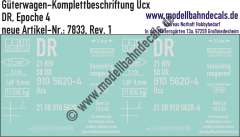 "Nass-Schiebebilder: Güterwagen-Komplettbeschriftung Ucx, DR, Epoche 4. Artikel-Nummer: 7833"