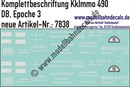 "Nass-Schiebebilder: Güterwagen-Komplettbeschriftung Kklmmo 490 (eh. X 05), DB, Epoche 4. Artikel-Nummer: 7838"