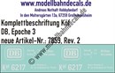 "Nass-Schiebebilder: Lok-Komplettbeschriftung Köf, DB, Epoche 3. Artikel-Nummer: 7859"