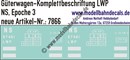 "Nass-Schiebebilder: Güterwagen-Komplettbeschriftung LWP, NS, Epoche 3. Artikel-Nummer: 7866"