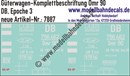 "Nass-Schiebebilder: Güterwagen-Komplettbeschriftung Omr 90, DB, Epoche 3. Artikel-Nummer: 7887"