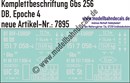 "Nass-Schiebebilder: Güterwagen-Komplettbeschriftung Gbs 256, DB, Epoche 4. Artikel-Nummer: 7895"