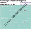 "Nass-Schiebebilder: Personenwagen-Komplettbeschriftung Pw4üe, DB, Epoche 3. Artikel-Nummer: 7914"