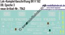 "Nass-Schiebebilder: Lok-Komplettbeschriftung V 162, DB, Epoche 3. Artikel-Nummer: 7943"