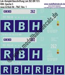 "Nass-Schiebebilder: Lok-Komplettbeschriftung Lok 262 (BR 151) 2 verschiedene Größen der Seitenlogos, RBH, Epoche 5. Artikel-Nummer: 7947"