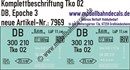 "Nass-Schiebebilder: Güterwagen-Komplettbeschriftung Tko 02, DB, Epoche 3. Artikel-Nummer: 7969"