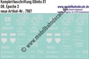 "Nass-Schiebebilder: Güterwagen-Komplettbeschriftung Gllmhs 01, DB, Epoche 3. Artikel-Nummer: 7987"