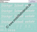 "Nass-Schiebebilder: Güterwagen-Komplettbeschriftung Gllmehs 52 (Stückgut Schnell Verkehr - Leig-Einheit), DB, Epoche 3. Artikel-Nummer: 7988"