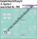 "Nass-Schiebebilder: Güterwagen-Komplettbeschriftung Gr, JZ, Epoche 3. Artikel-Nummer: 7991"
