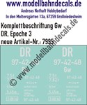 "Nass-Schiebebilder: Güterwagen-Komplettbeschriftung Gw, DR, Epoche 3. Artikel-Nummer: 7995"