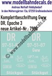 "Nass-Schiebebilder: Güterwagen-Komplettbeschriftung Gww, DR, Epoche 3. Artikel-Nummer: 7998"