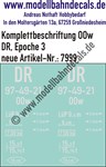 "Nass-Schiebebilder: Güterwagen-Komplettbeschriftung OOw, DR, Epoche 3. Artikel-Nummer: 7999"