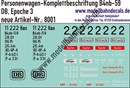 Nass-Schiebebilder: Personenwagen-Komplettbeschriftung B4nb-59 (Silberling) DB Epoche 3. Artikel-Nummer: 8001