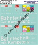 "Nass-Schiebebilder: Lok-Komplettbeschriftung 110 169-0, DB-Systemtechnik mit Puzzle-Logo, Bahntechnik mit Kompetenz, DB-AG, Epoche 5. Artikel-Nummer: 8093"
