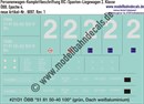 Nass-Schiebebilder: Komplettbeschriftungssatz für RIC-Liegewagen der ÖBB (Umbau aus einem Schürzen-Schlafwagen). Artikel-Nummer: 8097