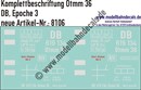 "Nass-Schiebebilder: Güterwagen-Komplettbeschriftung Otmm 36, DB, Epoche 3. Artikel-Nummer: 8106"