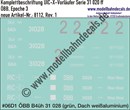 Nass-Schiebebilder: Komplettbeschriftungssatz für UIC-X-Vorläufer der ÖBB Serie 31 020 ff der ÖBB. Artikel-Nummer: 8112