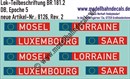 "Nass-Schiebebilder: E-Lok Teilbeschriftung BR 181.2 Saar, Mosel, Lorraine, Luxembourg, DB, Epoche 5. Artikel-Nummer: 8126"