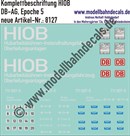 "Nass-Schiebebilder: Teilbeschriftung HIOB (Hubarbeitsbühnen-Instandhaltungsfahrzeug Oberleitungsanlagen), DB, Epoche 5. Artikel-Nummer: 8127"