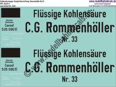 Nass-Schiebebilder: Kohlensäurewagen-Komplettbeschriftung Rommenhöller No. 33, DRG, Epoche 2. Artikel-Nummer: 8149
