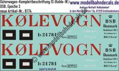 Nass-Schiebebilder: Güterwagen-Komplettbeschriftung Is (Kohlewagen) DSB, Epoche 3. Artikel-Nummer: 8174