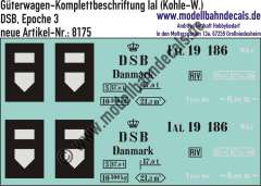 Nass-Schiebebilder: Güterwagen-Komplettbeschriftung Ial (Kohlewagen) DSB, Epoche 3. Artikel-Nummer: 8175