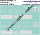 "Nass-Schiebebilder: Lok-Komplettbeschriftung BR 120, DB, Epoche 5 (mit Kontrastfläche). Artikel-Nummer: 8288"