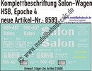 Nass-Schiebebilder: Harzer Schmalspurbahn (HSB): Personenwagen-Komplettbeschriftung Salon-Wagen. Artikel-Nummer: 8589