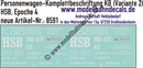 Nass-Schiebebilder: Harzer Schmalspurbahn (HSB): Personenwagen-Komplettbeschriftung KB (Variante 2). Artikel-Nummer: 8591